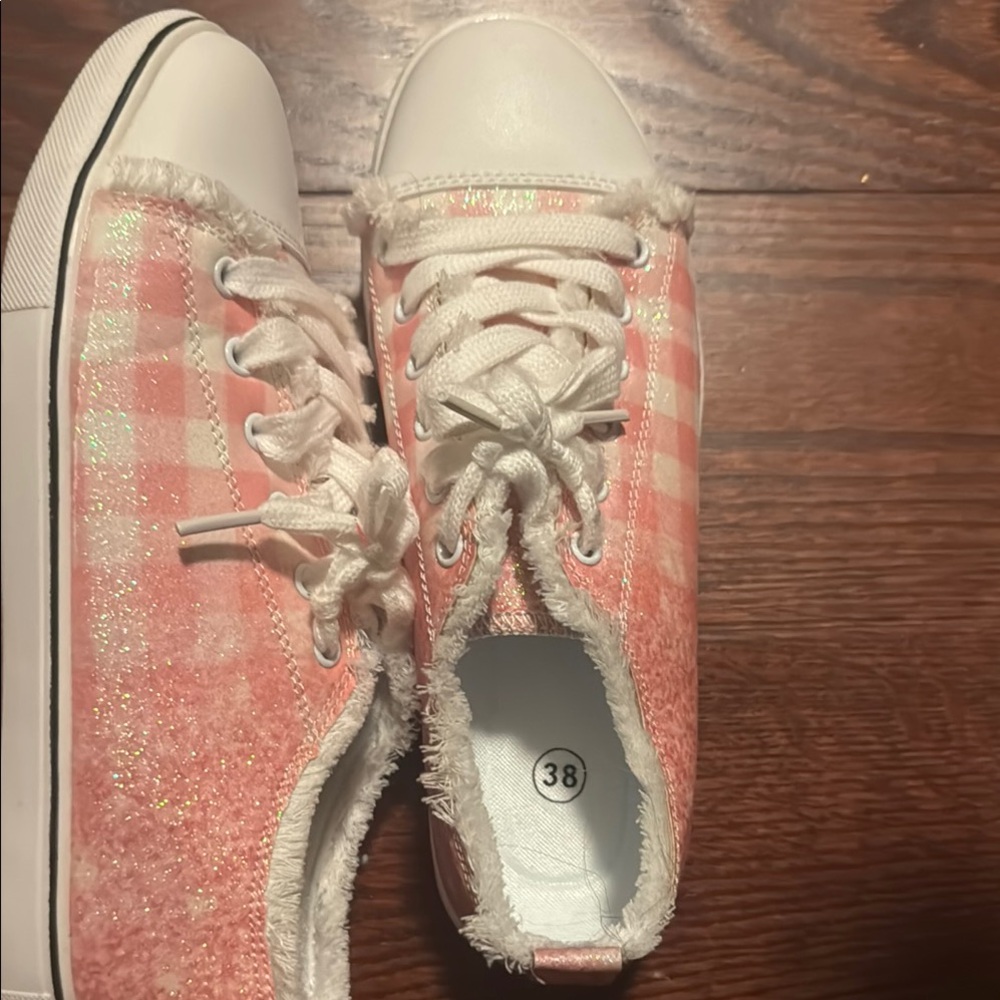 Pink Plaid Glitter Sneakers